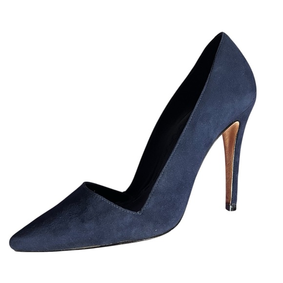 Alice + Olivia Pumps High Heels Dina Blue Suede Leather Pointy Toe size 38 - Picture 2 of 13